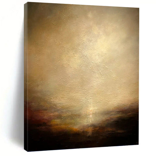 “Mystic Horizon” - Beige, Brown & Gold Abstract Landscape Painting On Canvas DKH1534