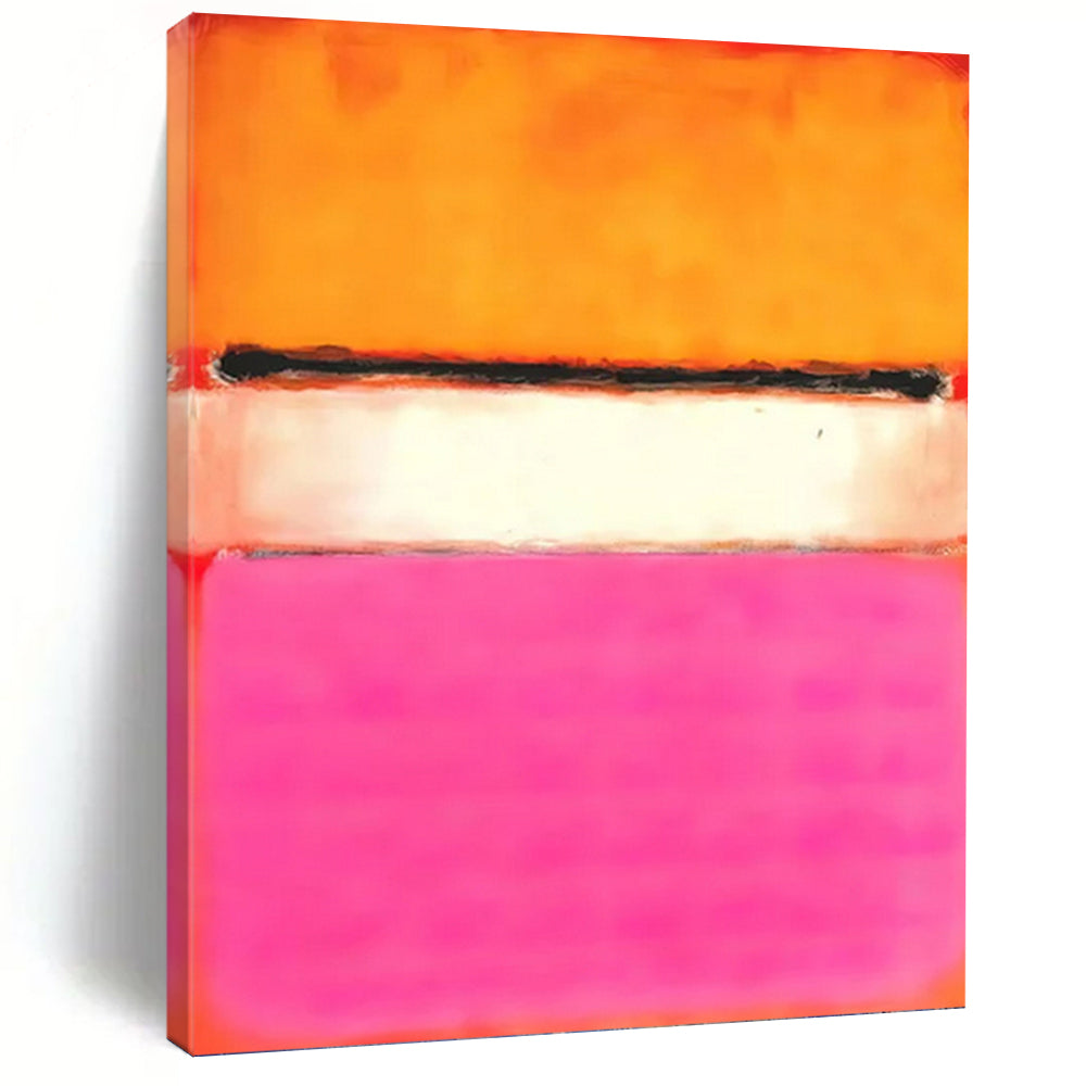 “Orange, Black, White & Pink Color Fields” - Abstract Color Block Painting On Canvas DKH1608