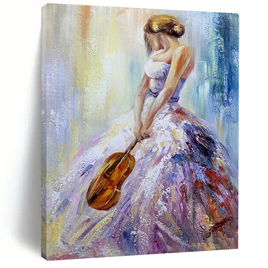 “Colorful Woman with Violin” – Impressionistic Oil Painting On Canvas CT2182