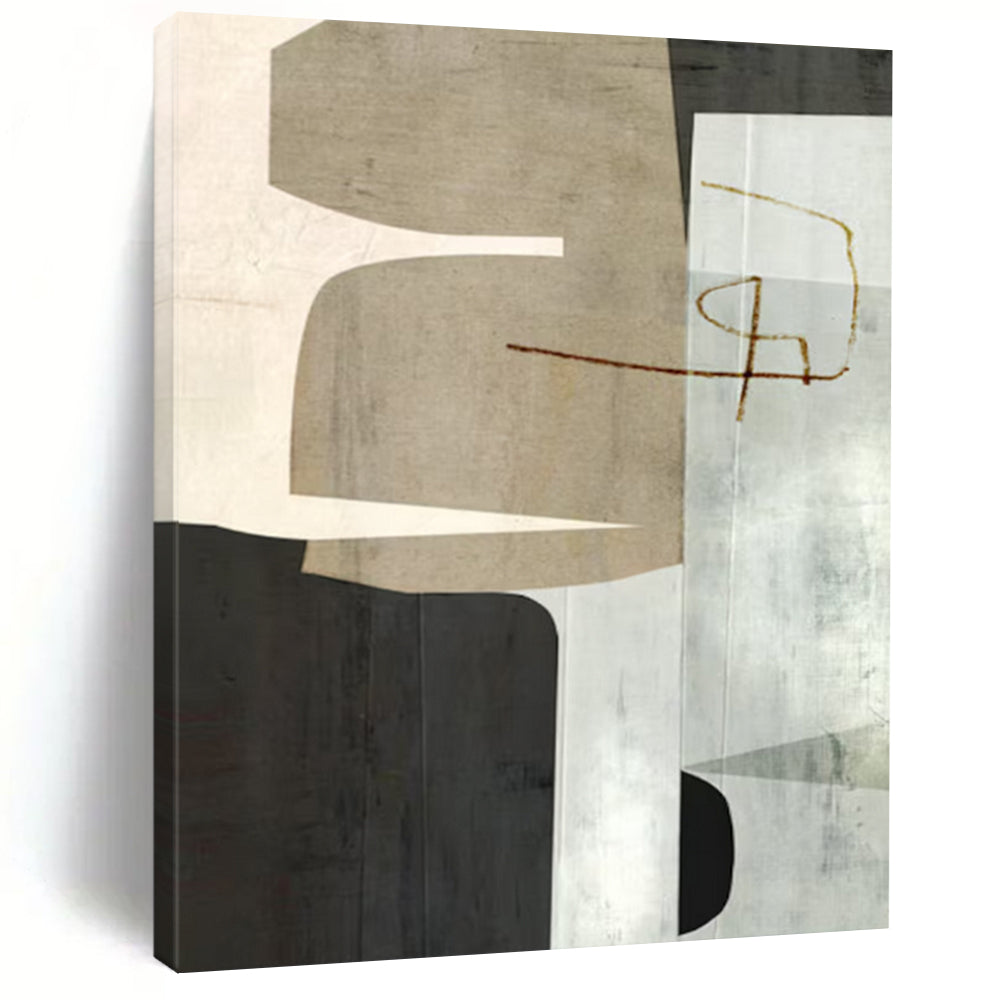 “Neutral Geometric Collage” - Modernist Abstract Painting On Canvas DTP158