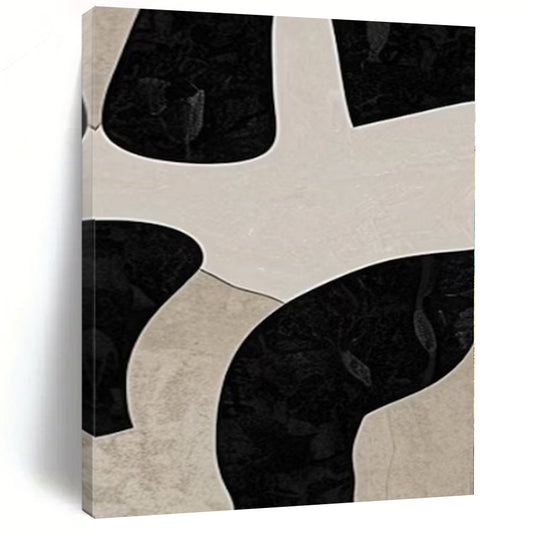 “Black - Beige Geometric Puzzle” – Abstract Geometric Painting CT1099