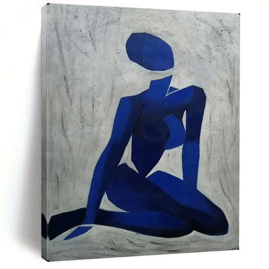 “Blue Abstract Figure” – Cubist - Inspired Oil Painting On Canvas CT2165