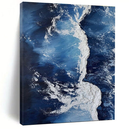 “Dynamic Blue and White Waves”，Abstract Impasto Style CT0669