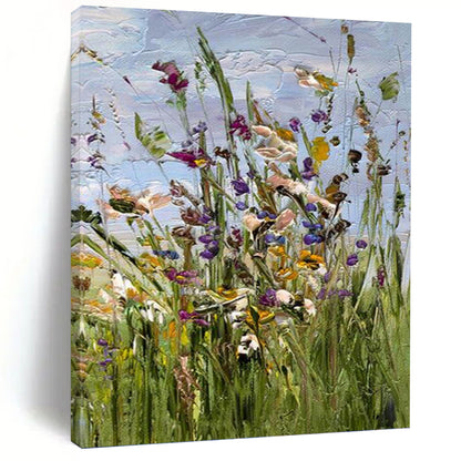 “Colorful Wildflower Impasto” - Purple, Yellow & Green Floral Painting On Canvas DKH0947