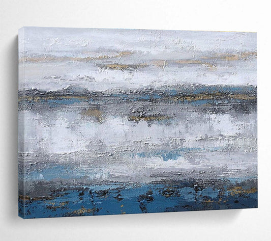 Blue - Gray Abstract Horizon - Abstract Landscape Painting On Canvas DKH609