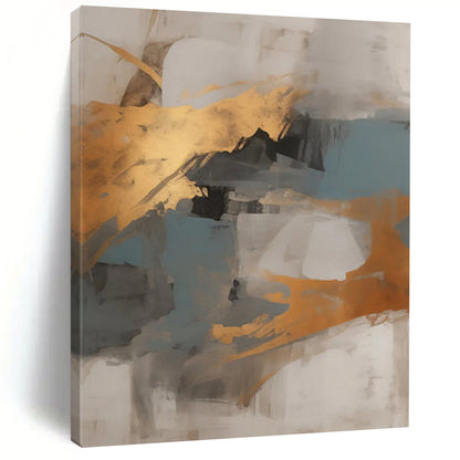 “Gray - Gold Abstract Shapes” - Modernist Abstract Painting On Canvas DTP136