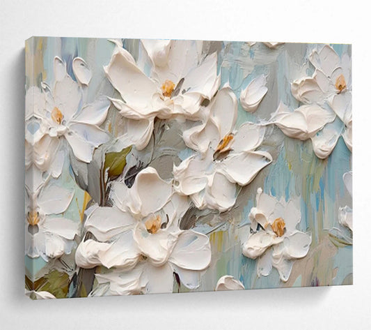 Textured White Floral Painting On Canvas DKH686
