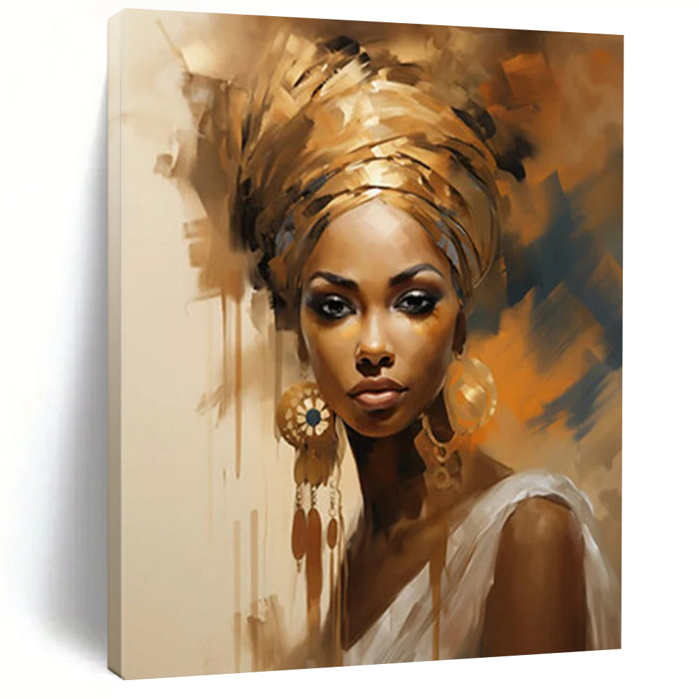 “Golden - Toned African - Inspired Portrait” - Contemporary Portrait Painting On Canvas DTP125