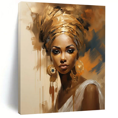 “Golden - Toned African - Inspired Portrait” - Contemporary Portrait Painting On Canvas DTP125