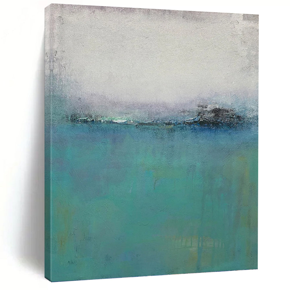 “Misty Blue & Gray Seascape” - Blue, Gray & Purple Abstract Seascape Painting On Canvas DKH1220