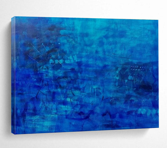 Deep Blue Abstract “Mystic Blue Depths” Painting On Canvas DKH072