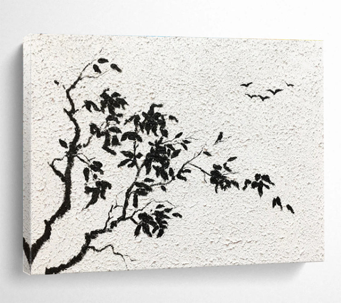 “Ink - Style Tree & Birds” Chinese Ink - Inspired Painting On Canvas DKH451