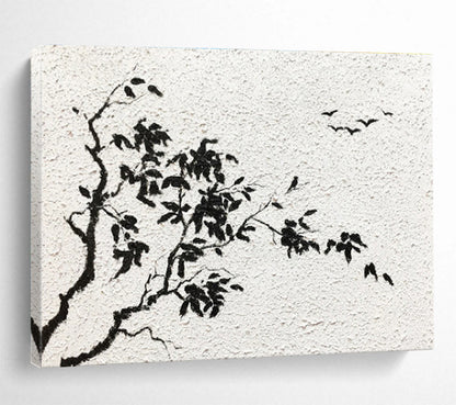 “Ink - Style Tree & Birds” Chinese Ink - Inspired Painting On Canvas DKH451