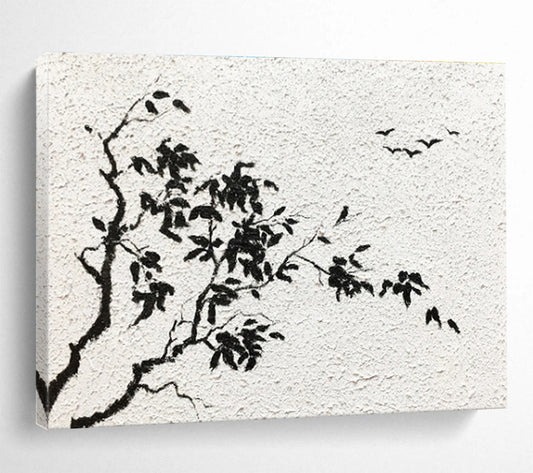 “Ink - Style Tree & Birds” Chinese Ink - Inspired Painting On Canvas DKH451