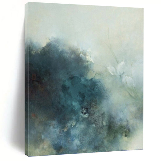 “Soft Blue - Gray Floral Mist” - Blue, Gray & White Abstract Flower Painting On Canvas DKH0948