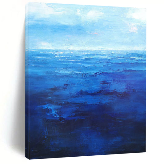 “Blue Gradient Sea ‘Infinite Depths’” - Impasto Ocean Painting On Canvas DTP345