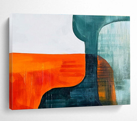 Orange Teal and Blue Shapes Vibrant Geometric Abstract Painting On Canvas DKH265