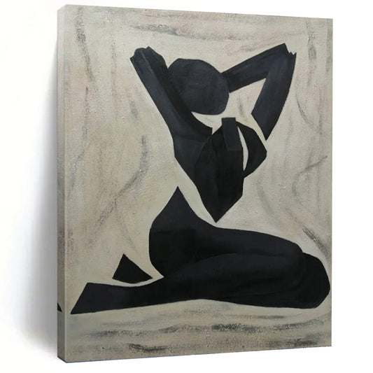 “Abstract Figure” - Black and White Minimalist Figure Painting On Canvas DKH1565