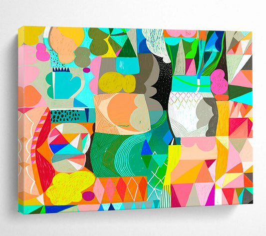 Colorful Geometric Collage - Bold Shapes and Harmonious Hues Painting On Canvas DKH065