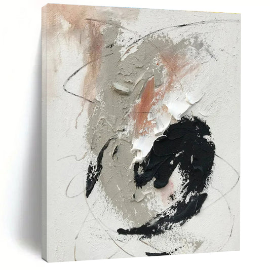 “Gray - Black - White - Peach Abstract Swirls” ，Abstract Acrylic Painting CT0809