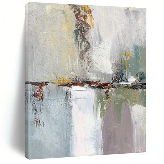 Grey, Yellow, Green & Purple Abstract Urban Scene - "City in Motion" - Abstract Oil Painting CT1460
