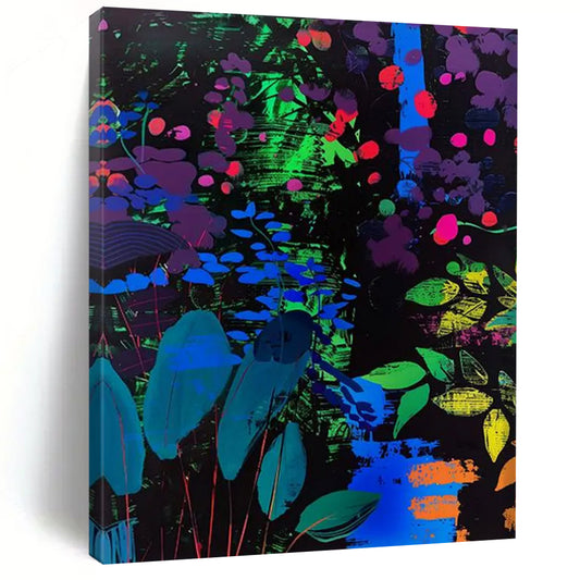 “Neon Floral Night” - Abstract Floral Painting On Canvas DTP095