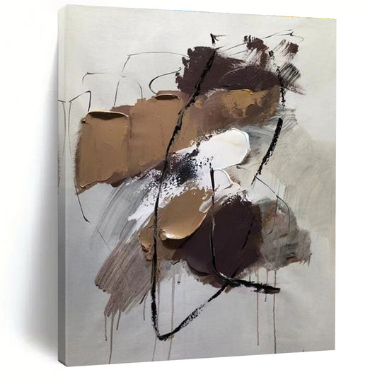 Brown, Gray & White Dynamic Forms, “Subtle Energy” - Impasto Abstract Painting CT0775