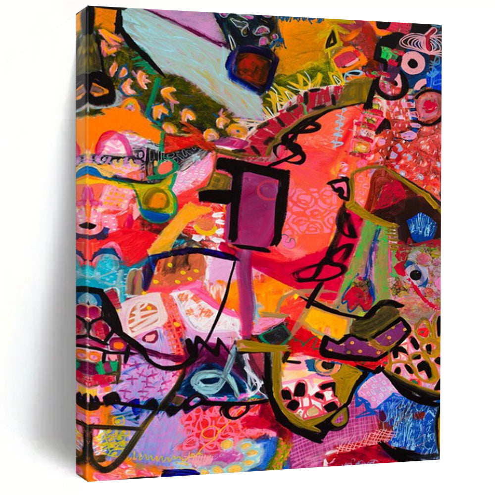 “Vibrant Abstract Mosaic” - Pink, Purple, Orange Dynamic Forms Painting On Canvas DTP292