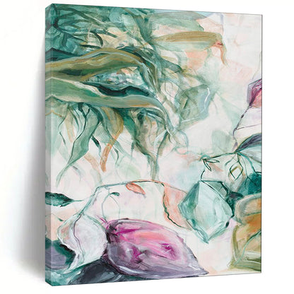 Green Leaves, Pink Blooms - "Dreamy Botanicals" - Abstract Floral Painting CT1850