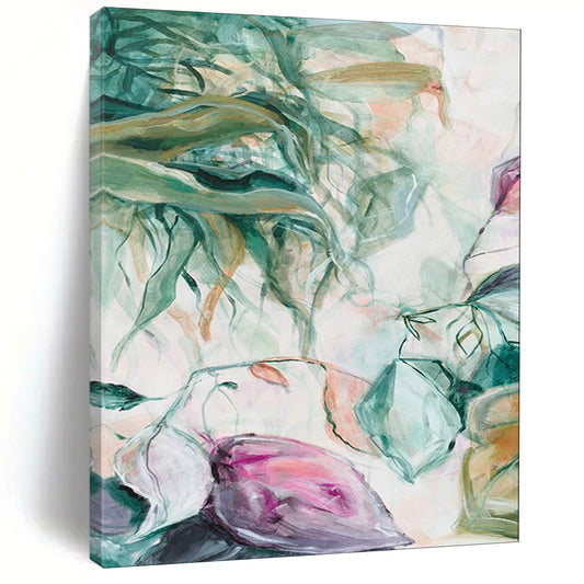 Green Leaves, Pink Blooms - "Dreamy Botanicals" - Abstract Floral Painting CT1850