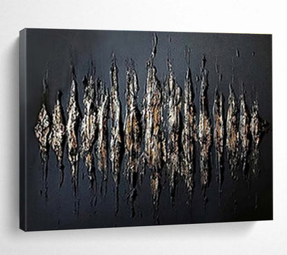 Textured Black and Gold Abstract “Gilded Textured Drama” Painting On Canvas DKH097