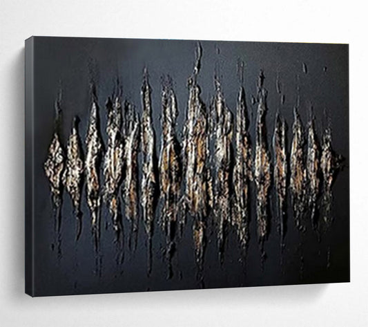 Textured Black and Gold Abstract “Gilded Textured Drama” Painting On Canvas DKH097