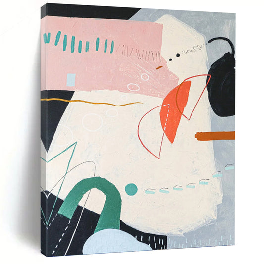 “Pastel - Colored Abstract with Geometric and Organic Shapes” - Whimsical Abstract Painting On Canvas DKH1102