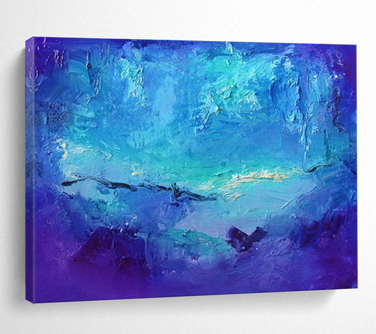 “Blue Ocean Depths” - Blue, Purple, White Textured Abstract Seascape Painting On Canvas DKH720