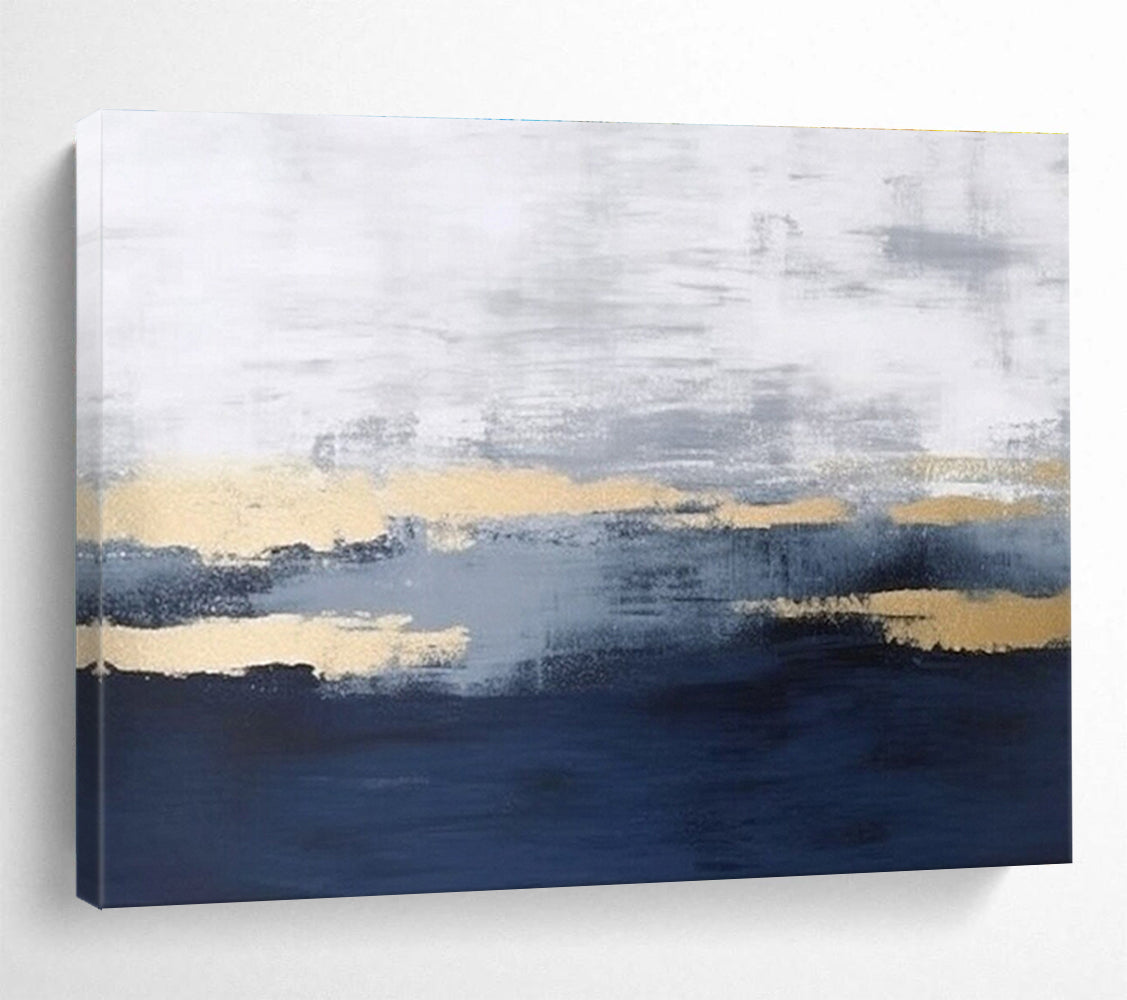“Gray and Gold Abstract Layers” - Modern Landscape Painting On Canvas DKH786