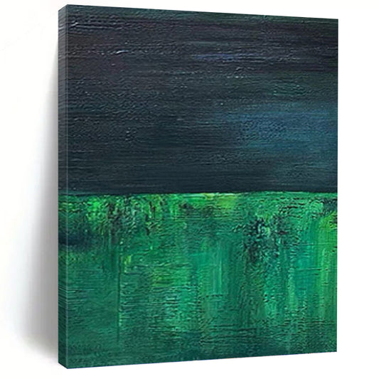 “Dark Green & Blue Layers” - Dark Green & Blue Abstract Minimalist Painting On Canvas DKH1201