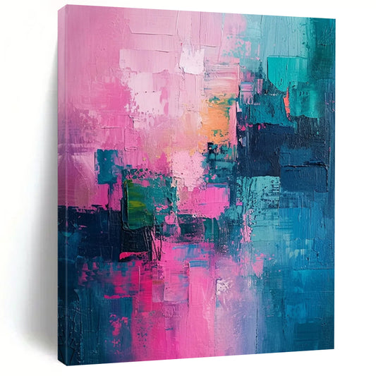 “Pink - Teal Abstract Blocks” - Abstract Expressionist Painting On Canvas DTP061