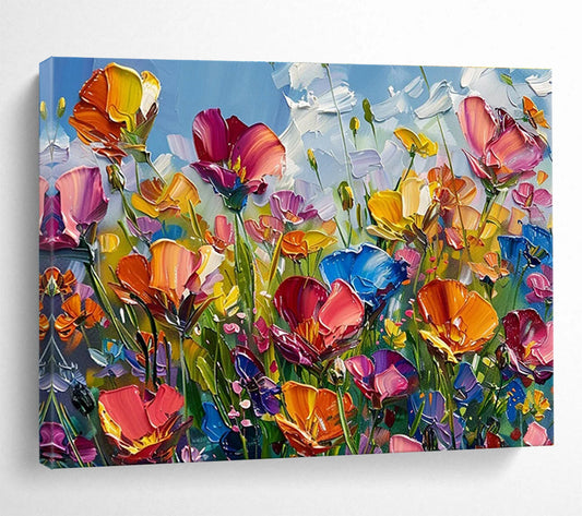 “Colorful Impasto Flower Garden” - Cheerful Floral Painting On Canvas DKH797