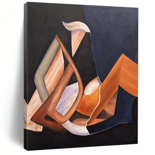 “Warm Geometric Abstraction” - Brown, Orange & Purple Cubist - Inspired Painting On Canvas DKH0927