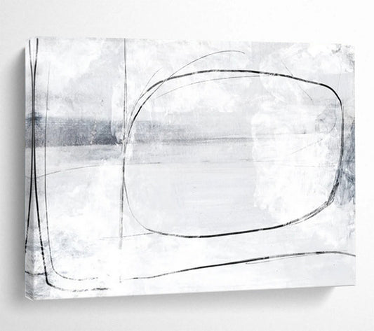 “Minimalist Black - and - White Lines” Abstract Drawing - style Painting On Canvas DLZ140