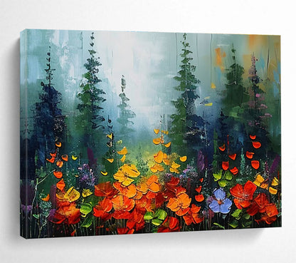 “Misty Forest Wildflowers” - Impressionistic Landscape Painting On Canvas DKH832