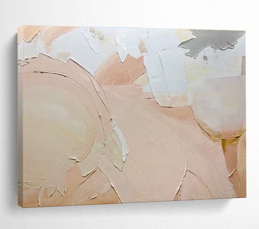 Textured Peach and White Shapes Painting On Canvas DKH186