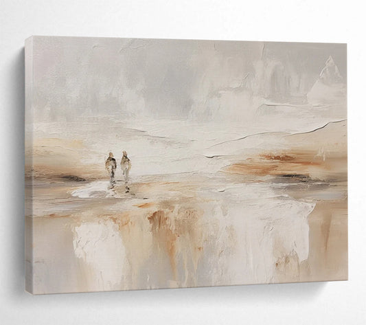 “Neutral Tones Seaside Stroll” Landscape Painting On Canvas DLZ080
