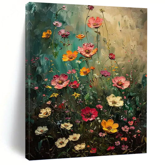 “Wildflower Symphony” - Colorful Floral Field Impasto Painting On Canvas DKH1554