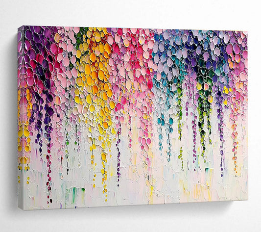 Colorful Dripping Circles - Pink, Yellow & Blue Abstract Painting On Canvas DKH905