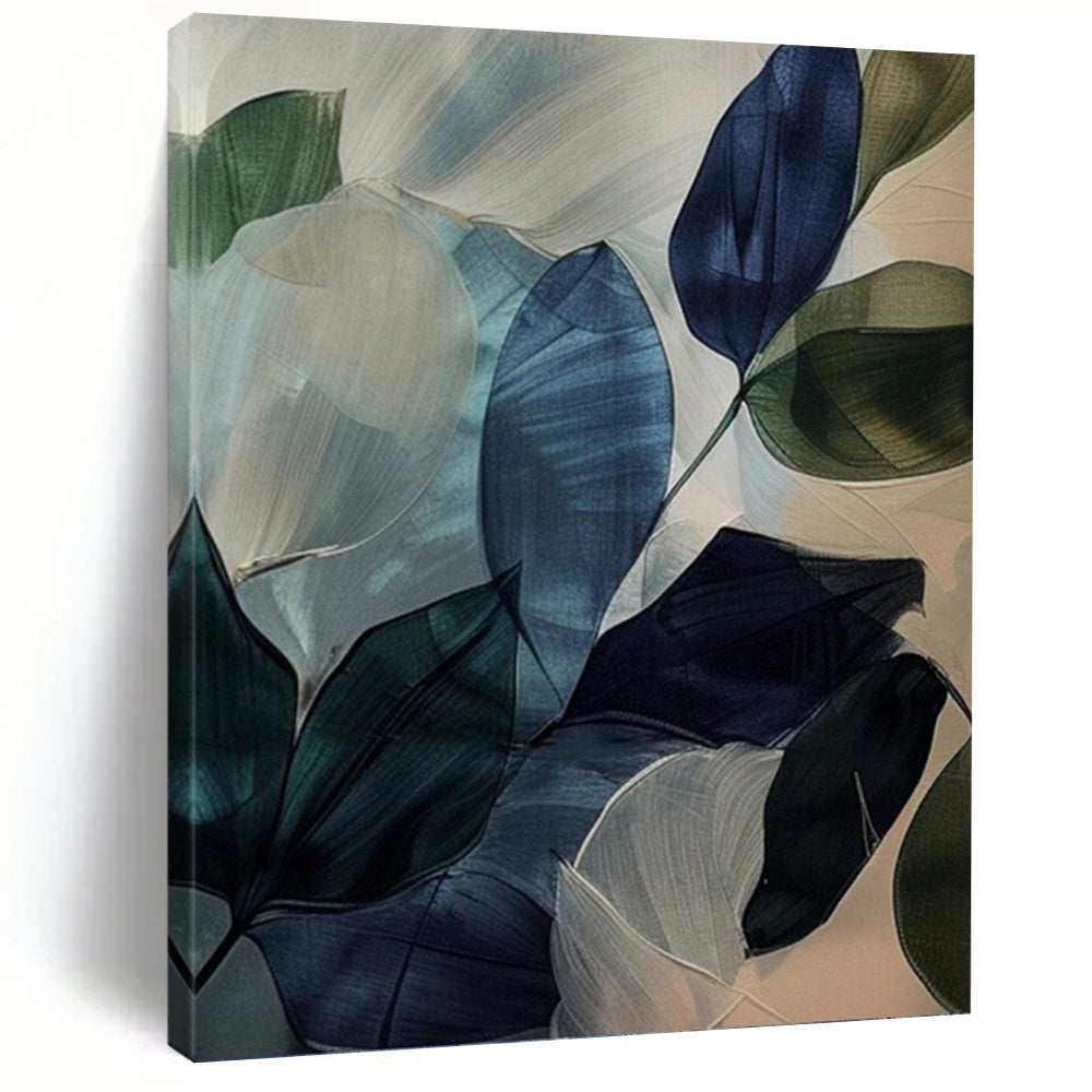 “Translucent Leaf Abstraction” - Blue, Green & White Watercolor - Style Painting On Canvas DKH0972