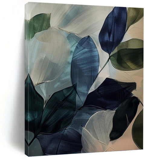 “Translucent Leaf Abstraction” - Blue, Green & White Watercolor - Style Painting On Canvas DKH0972