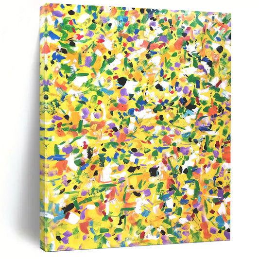 “Yellow Joy” - Bright Yellow Multicolor Abstract Drip Painting On Canvas DKH1571