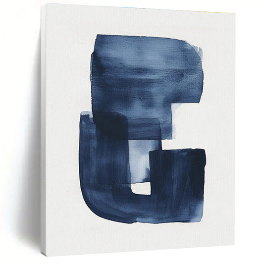 Navy Blue Abstract “G” - Shaped Form, “Inky Monogram” - Abstract Ink Painting CT0749
