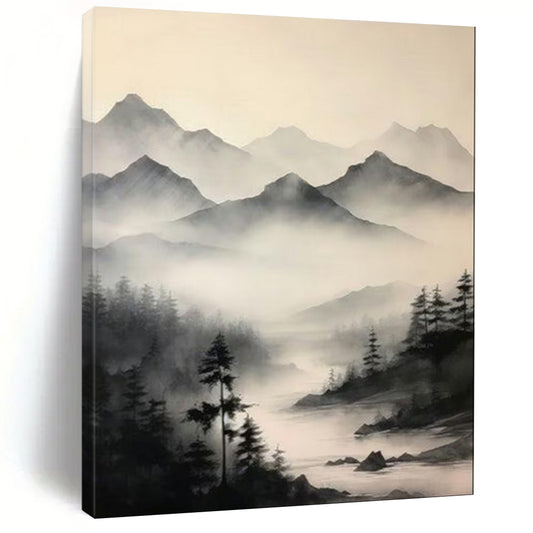 Ink Washed Mountains Gray White Traditional Chinese Landscape Painting CT1917